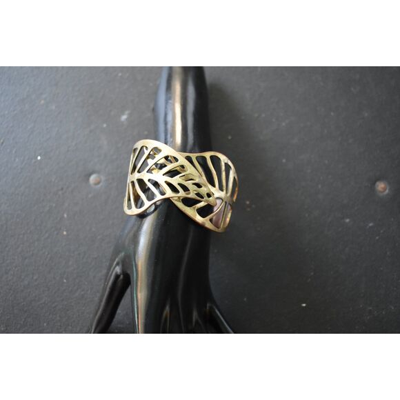 Vintage Brass Leaf Bracelet | Expandable Artisan Statement (7" expandable) - Picture 3 of 10